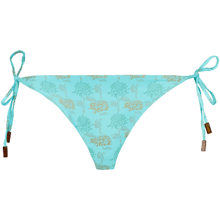 Women Classic brief Printed - Women Bikini Bottom Mini Brief to be tied Iridescent Flowers of Joy, Lazulii blue front view