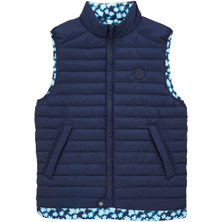 Others Printed - Unisex Reversible Sleeveless Jacket Blurred Turtles, Navy back view