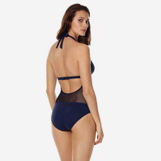 Women One piece Solid - Women One Piece Swimsuit Halter Solid, Navy backworn Women One piece Solid - Women One Piece Swimsuit Halter Solid, Navy backworn