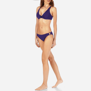Mujer Halter Liso - Top de bikini con cierre frontal y estampado Solid Water para mujer, Amatista frontworn Mujer Halter Liso - Top de bikini con cierre frontal y estampado Solid Water para mujer, Amatista frontworn