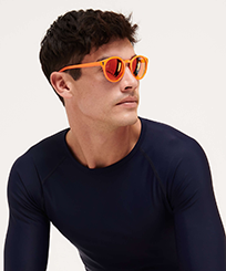 Unisex Floaty Sunglasses Solid Neon orange front worn view
