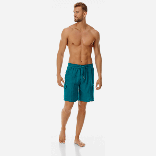 Men Others Solid - Men Cargo Linen Bermuda Shorts Solid, Pine wood frontworn Men Others Solid - Men Cargo Linen Bermuda Shorts Solid, Pine wood frontworn