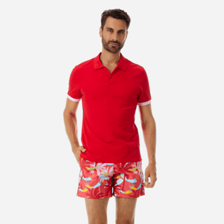 Homme AUTRES Uni - Polo en Piqué de Coton Homme Uni, Rouge laque frontworn Homme AUTRES Uni - Polo en Piqué de Coton Homme Uni, Rouge laque frontworn