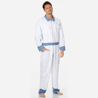 Men Others Solid - Men Cotton Linen Jumpsuit, White frontworn Men Others Solid - Men Cotton Linen Jumpsuit, White frontworn