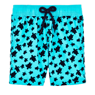 Jungen Klassische Moorea Bedruckt - Micro Ronde des Tortues Bademode mit Flock-Print für Jungen, Curacao front Jungen Klassische Moorea Bedruckt - Micro Ronde des Tortues Bademode mit Flock-Print für Jungen, Curacao front