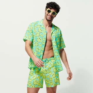 Men Others Printed - Men Swim Trunks Ultra-light and packables Turtles Smiley - Vilebrequin x Smiley®, Lazulii blue details view 2