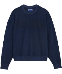Men Others Solid - Unisex Terry Jacquard Crew Neck Sweater, Navy front view