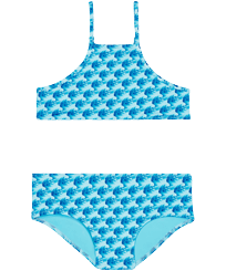 女童 Others 印制 - 女童 Micro Waves 两件式泳衣, Lazulii blue 正面图