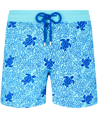 Men Classic Printed - Men Swim Trunks Turtles Splash Flocked, Lazulii blue front view