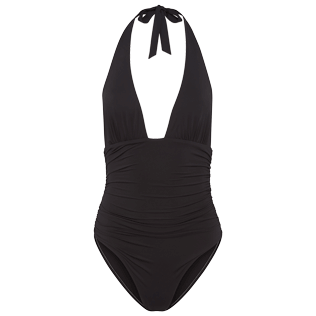 Mujer Bandeau Liso - Bañador de una sola pieza de color liso para mujer, Negro vista frontal