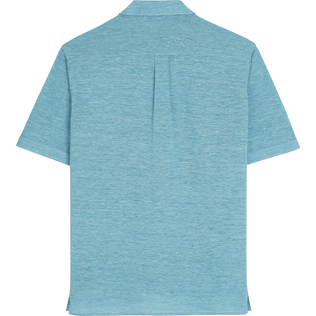 Men Others Solid - Unisex Linen Bowling Shirt Solid, Heather azure back view