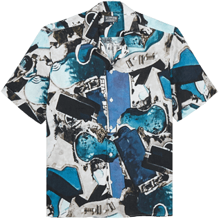 Men Bowling Shirt Linen Californian Pool Dogtown - Vilebrequin x Highsnobiety Blue note front view