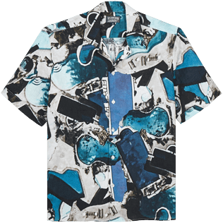 男款 Others 印制 - 男士 Californian Pool Dogtown 亚麻保龄球衫 - Vilebrequin x Highsnobiety, Blue note front 男款 Others 印制 - 男士 Californian Pool Dogtown 亚麻保龄球衫 - Vilebrequin x Highsnobiety, Blue note front
