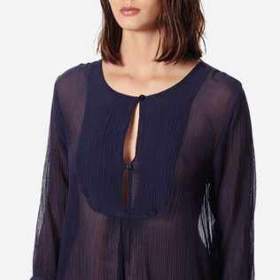 Women Others Solid - Women Cotton-Silk Beach Cover-up Crépon Uni, Navy supp1 Women Others Solid - Women Cotton-Silk Beach Cover-up Crépon Uni, Navy supp1