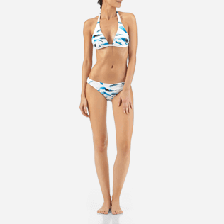 Mujer Tops Estampado - Top de bikini de triángulo con estampado Blue Breath, Blanco frontworn Mujer Tops Estampado - Top de bikini de triángulo con estampado Blue Breath, Blanco frontworn