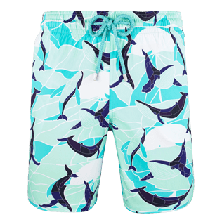 Hombres Corte Largo Estampado - Bañador elástico con estampado Magic Whales para hombre, Laguna front Hombres Corte Largo Estampado - Bañador elástico con estampado Magic Whales para hombre, Laguna front