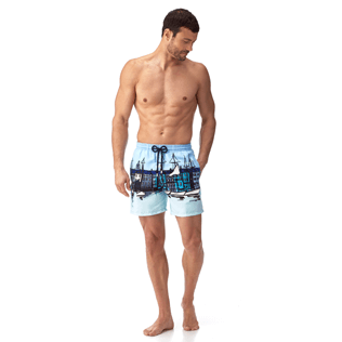 Hombre Corte Clásico Estampado - Bañador con estampado Le Port, Bleu givre frontworn Hombre Corte Clásico Estampado - Bañador con estampado Le Port, Bleu givre frontworn
