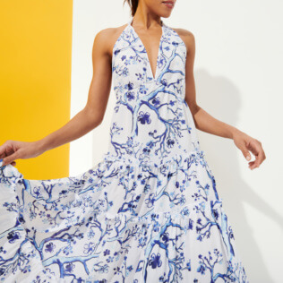 Damen Andere Bedruckt - Cherry Blossom Kleid aus Baumwolle für Damen, Sea blue Details Ansicht 1