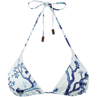 Women Triangle Printed - Women Triangle Bikini Top Cherry Blossom, Sea blue front view