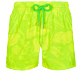 Men Stretch classic Printed - Men Stretch Short Swim Trunks 1987 Objets Cultes , Neon green front view