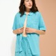 Men Others Solid - Unisex Linen Bowling Shirt Solid, Heather azure front worn view
