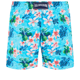 Men Classic Printed - Men Swimwear Turtles Jungle, Lazulii blue back view