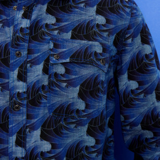 Herren Andere Bedruckt - Chambray-Hemd Waves für Herren, Marineblau Details Ansicht 4