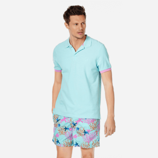 Men Others Solid - Men Cotton Polo Shirt Solid, Acqua frontworn Men Others Solid - Men Cotton Polo Shirt Solid, Acqua frontworn