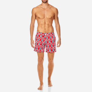 Men Fitted Printed - Primitive Turtles Superflex Fitted cut Swim shorts, Poppy red frontworn Men Fitted Printed - Primitive Turtles Superflex Fitted cut Swim shorts, Poppy red frontworn