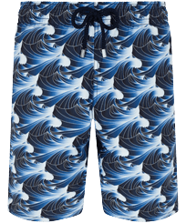 男款 Long classic 印制 - 男士 Waves 长款泳裤, Navy 正面图