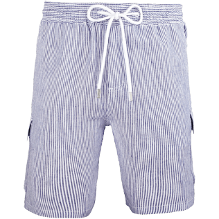 Herren Andere Grafisch - Micro Stripes Leinen-Bermudashorts mit Cargotaschen für Herren, Ultramarin blau front Herren Andere Grafisch - Micro Stripes Leinen-Bermudashorts mit Cargotaschen für Herren, Ultramarin blau front
