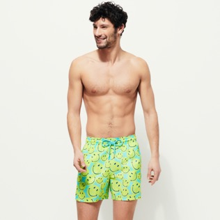 Men Others Printed - Men Swim Trunks Ultra-light and packables Turtles Smiley - Vilebrequin x Smiley®, Lazulii blue front worn view