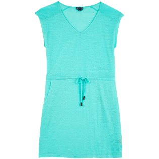 Picture of Women Others Solid - Women Short Linen jersey Dress Solid, Lagoon front view Picture of Women Others Solid - Women Short Linen jersey Dress Solid, Lagoon front view