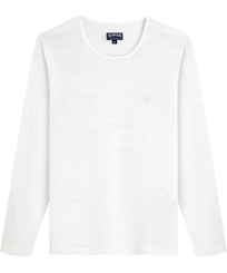 Unisex Linen Long Sleeves T-shirt Solid White front view