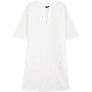 Mujer 052 Bordado - Vestido corto de algodón con bordado de troquelado para mujer, Blanco front Mujer 052 Bordado - Vestido corto de algodón con bordado de troquelado para mujer, Blanco front