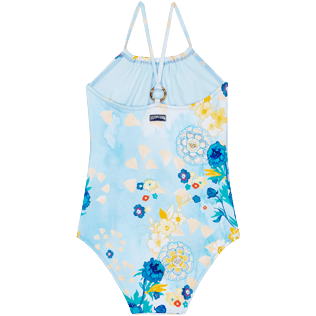 Girls Fitted Printed - Girls One-piece Swimsuit Belle Des Champs, Soft blue back view