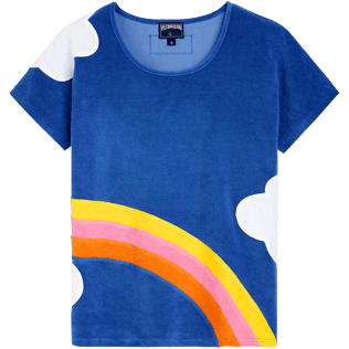 Donna Altri Stampato - T-shirt donna con motivo Multicolor Clouds - Vilebrequin x JCC+ - Edizione limitata, Blu mare front Donna Altri Stampato - T-shirt donna con motivo Multicolor Clouds - Vilebrequin x JCC+ - Edizione limitata, Blu mare front