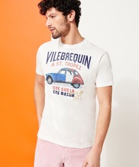 Hombre Autros Estampado - Camiseta sofisticada con logotipo de Vilebrequin y estampado 2 Chevaux French Flag para hombre, Off white vista frontal desgastada