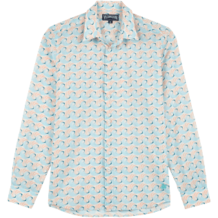 Others Printed - Unisex Cotton Voile Summer Shirt 2007 Snails, Lazulii blue front view