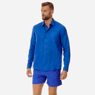 Men Others Solid - Men Linen Shirt Solid, Sea blue frontworn Men Others Solid - Men Linen Shirt Solid, Sea blue frontworn