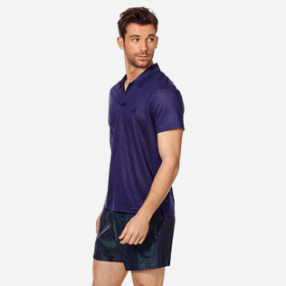 Men Others Solid - Men Linen Jersey Polo Shirt Solid, Midnight blue frontworn Men Others Solid - Men Linen Jersey Polo Shirt Solid, Midnight blue frontworn