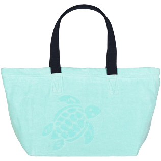 Andere Uni - Große Einfarbige Jacquard-Strandtasche aus Frottee, Lagune front Andere Uni - Große Einfarbige Jacquard-Strandtasche aus Frottee, Lagune front