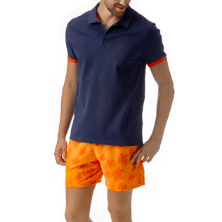 Men Others Solid - Men Cotton Pique Polo Shirt Solid, Navy / red frontworn Men Others Solid - Men Cotton Pique Polo Shirt Solid, Navy / red frontworn