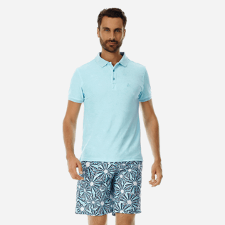 Men Others Solid - Men Terry Cloth Polo Shirt Solid, Aquamarine frontworn Men Others Solid - Men Terry Cloth Polo Shirt Solid, Aquamarine frontworn