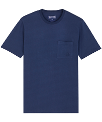 Camiseta de algodón orgánico de color liso para hombre Azul marino vista frontal
