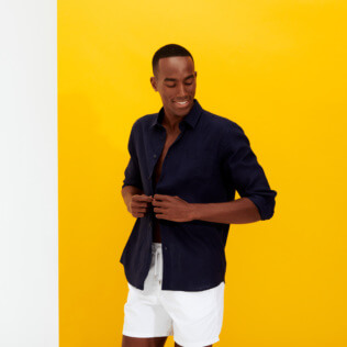 Men Others Solid - Men Linen Shirt Solid, Navy frontworn Men Others Solid - Men Linen Shirt Solid, Navy frontworn