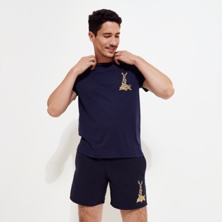 Men Cotton T-Shirt Embroidered The year of the Rabbit Navy details view 1