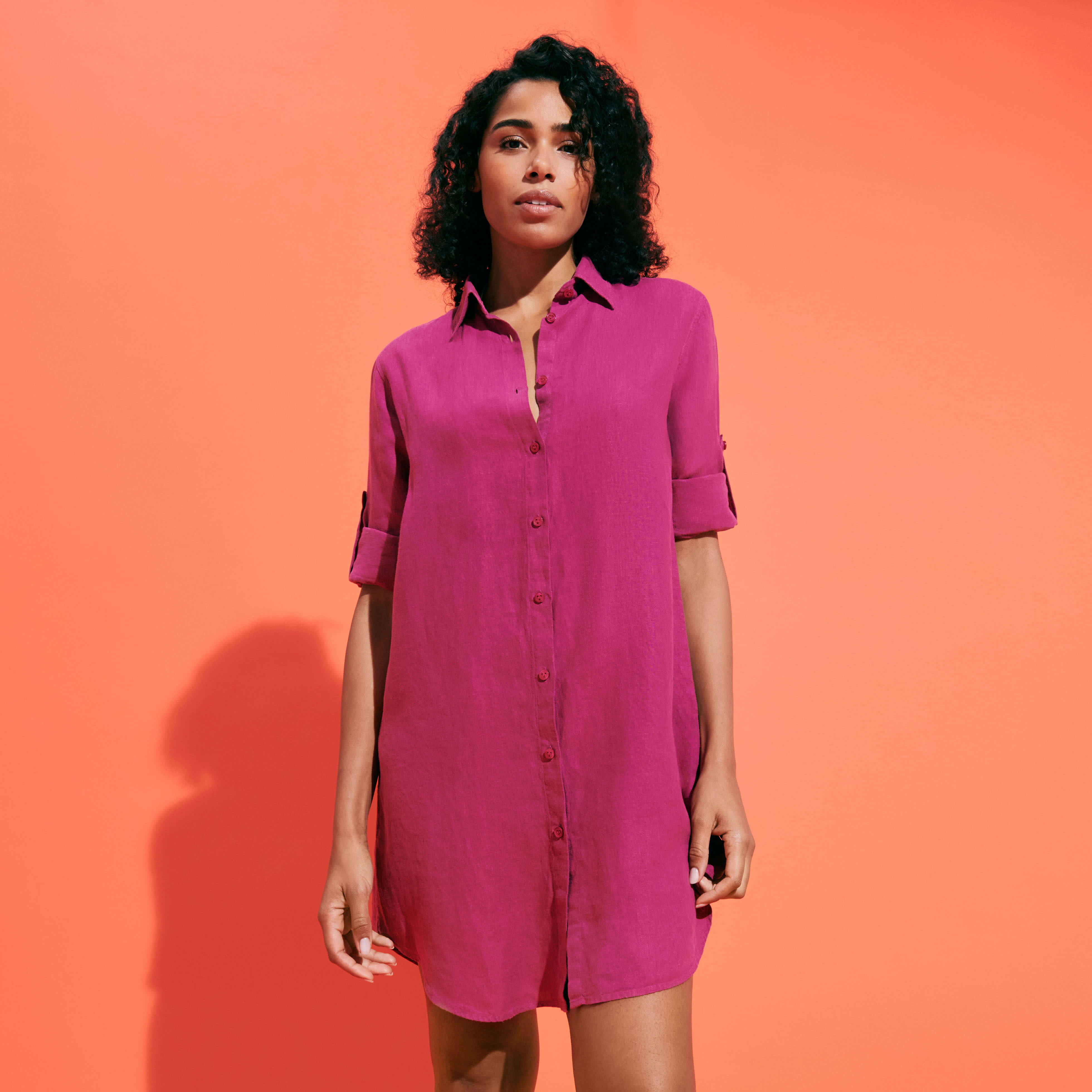 Vestido camisero de lino clearance
