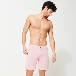 Men Others Solid - Men 5-Pocket Corduroy 2000 lines Bermuda Shorts, Pastel pink front worn view