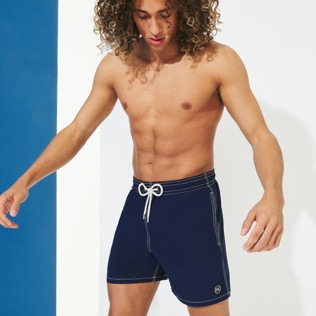 Men Classic Solid - Men Swim Trunks Solid - Vilebrequin x Highsnobiety, Deep blue frontworn Men Classic Solid - Men Swim Trunks Solid - Vilebrequin x Highsnobiety, Deep blue frontworn